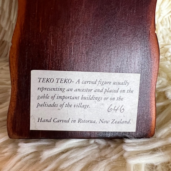 NUMBERED Hand Carved Teko Teko Wood Figure Rotorua, New Zealand Paua Shell Eyes - Picture 8 of 13